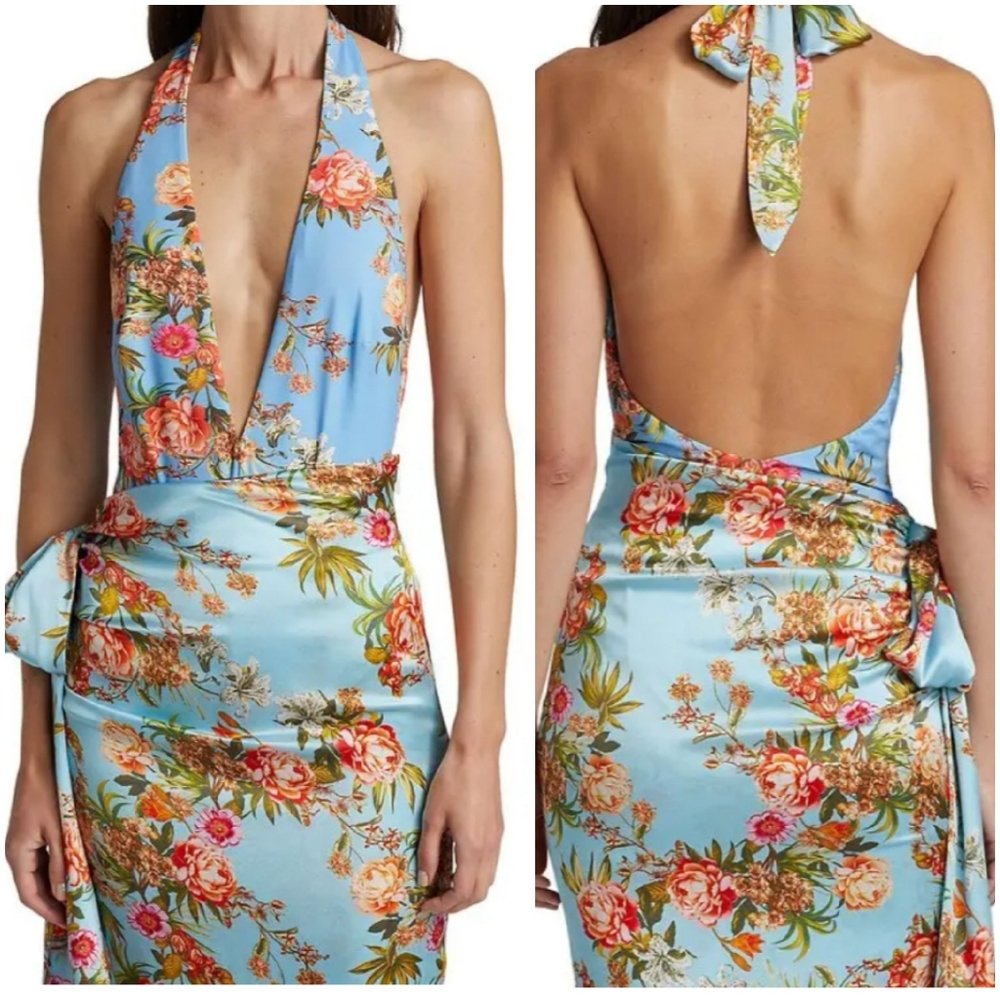Adriana Iglesias Deep V Floral Stretch Silk Bodysuit - Picture 4 of 16